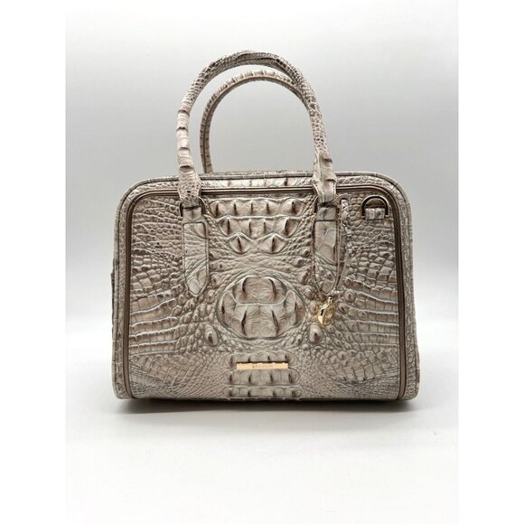 BRAHMIN Marissa Fairest Grey Breakwater croc embossed textured leather satchel - Picture 1 of 11